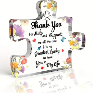 Acrylic Puzzle Shaped Ornament, Flower Pattern Thank You Gift for Friend Dad Mom Brother Sister Grandma Grandpa Son Daughter Bestie, Home Decor, Signs, Acrylic Plaque Sign, Acrylic Desktop Decoration