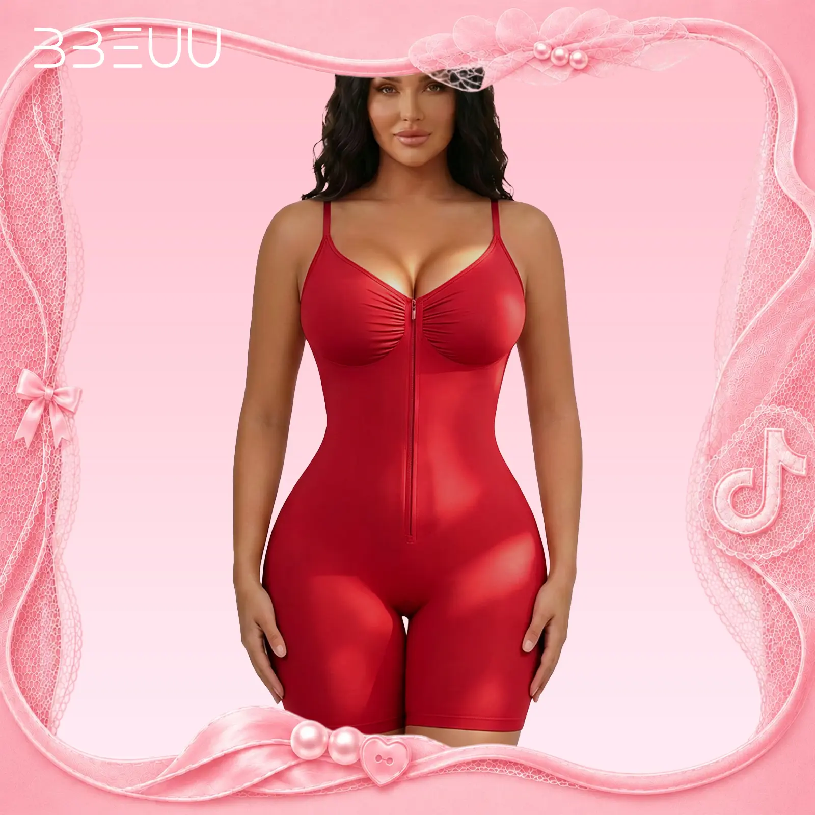 BBEUU LIVE Seamless Tummy Control Bodysuit | Zipper Front Butt & Breast Lifting Shapewear, Open Crotch Design for Convenience, Adjustable Straps All Day Breathable Shaper