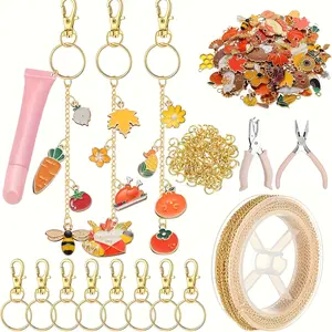 Lip Gloss Keychain Making Kit Fall Charms 16ft Golden Chains for DIY Crafts Women Christmas Gifts