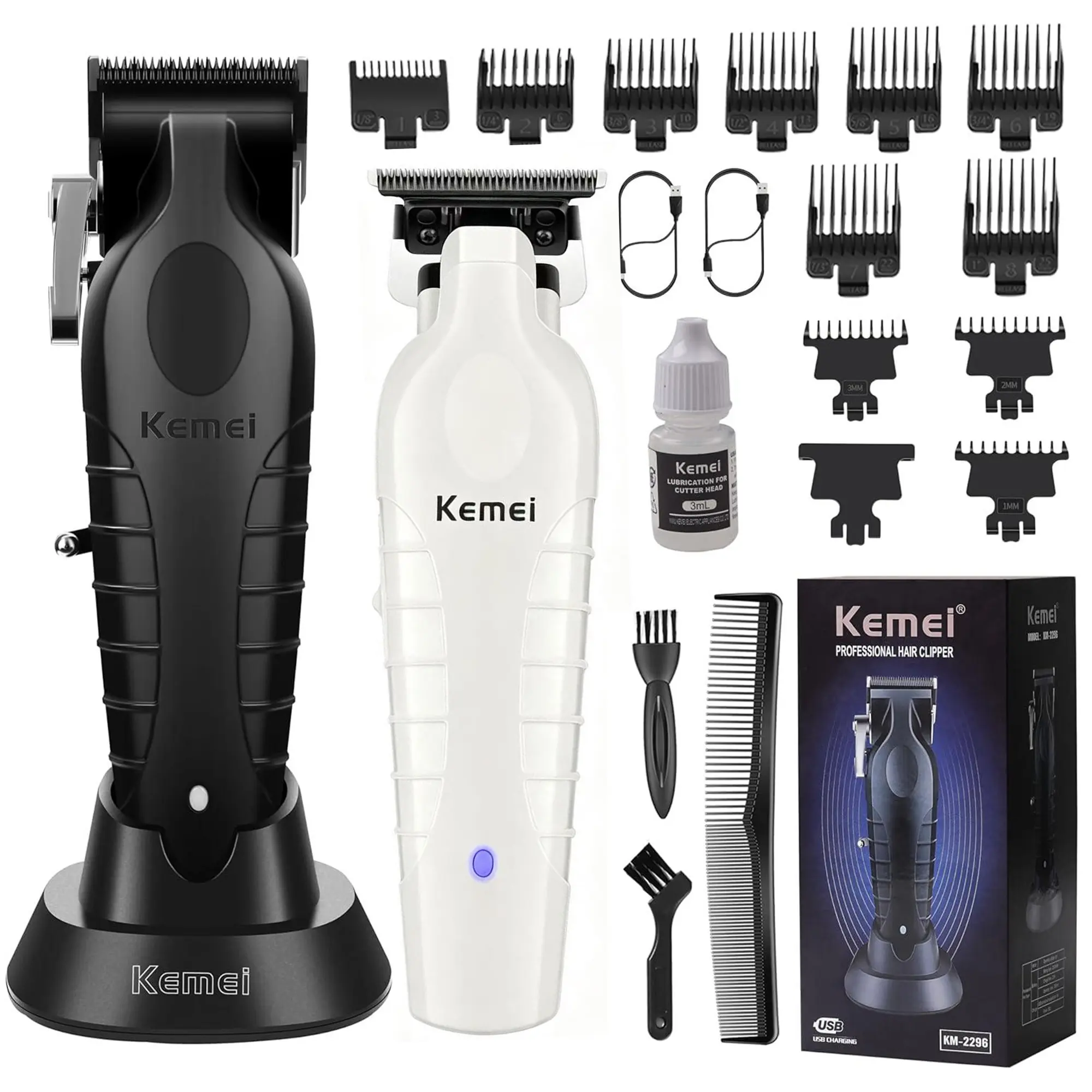 Kemei Hair Clipper Set with Model Numbers 2296 and 2299 - Professional Hair Trimmers & Clippers for Personal Care