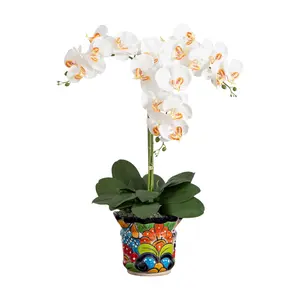 Nearly Natural 27" Triple Orchid in Talavera Ceramic