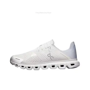 White Breathable Mesh Cushioned Running Shoes, Modular Hollow Outsole with Streamlined Upper Design