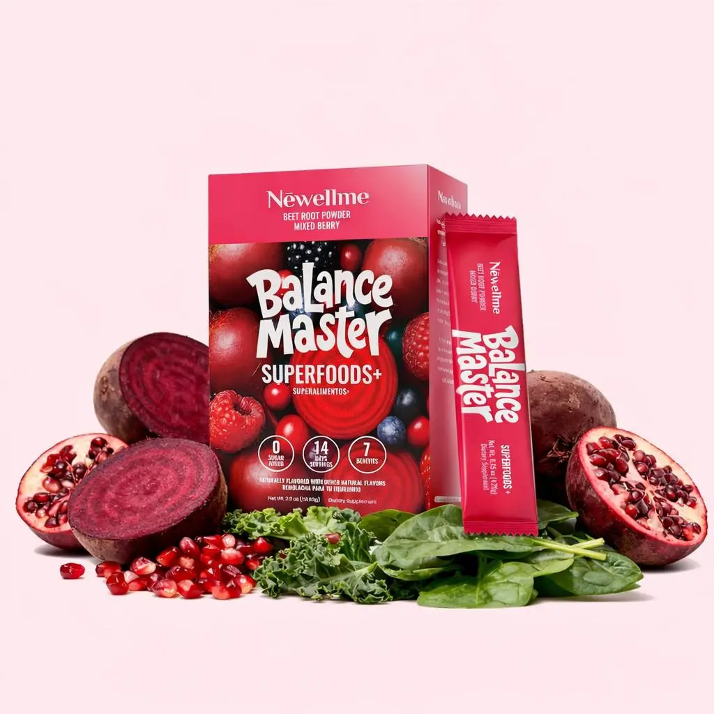 hot 2026 !! NEWELLME Balance Master Organic Raw Beet Root Powder - Super Reds Superfood for Heart & Energy, Smoothies, Baking & Juice, Natural Red Food Coloring, Mixed Berry, Sugar Free, Non-GMO, 14 Stick Packs