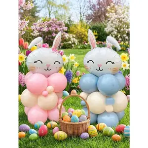 34-Piece Easter Bunny Foil Balloons Set, 10-Inch Macaron Blue Skin Latex Balloons, Party Decorations for Spring Garden Outdoor Picnic Home Family Fun