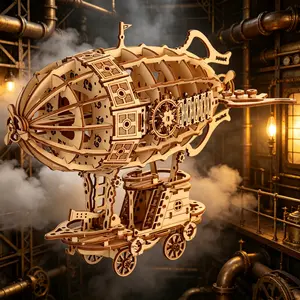 Wooden 3D Puzzle: Airship Model, DIY Assembled Building Toy