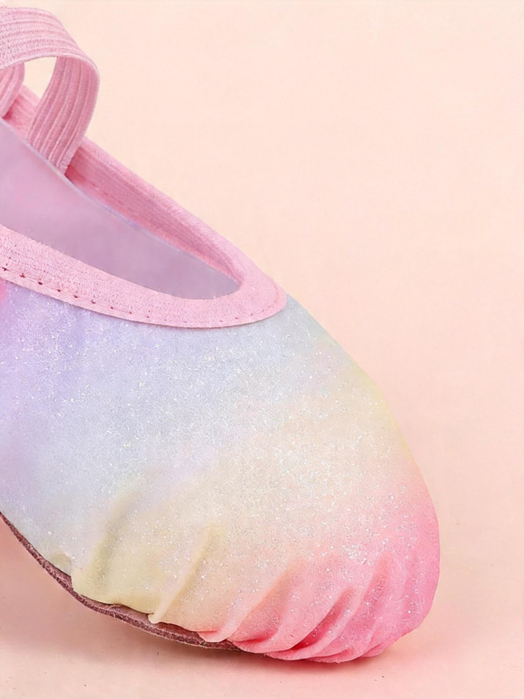 Children’s gradient glitter ballet soft-soled shoes, no laces required; rainbow glitter girls’ soft-soled dance practice shoes