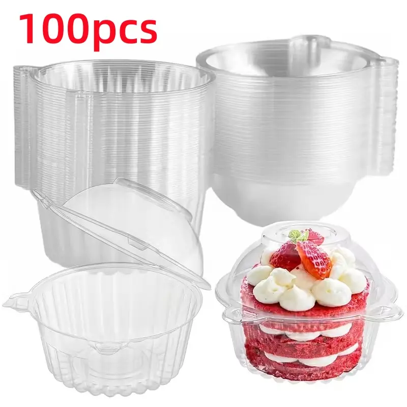100 Jumbo Muffin Containers, Clear Plastic Muffin Containers, Flip Design, Cartoon ShapeCupcake Containers（extra large）