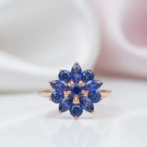 Dark Blue Sapphire Flower Ring
