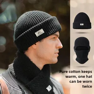 Winter New Knitted Hat Unisex Windproof Cycling Cap Pure Cotton Warm Wool Hat Mask Dual Purpose Daily Clothing Decor 2-in-1 Men's Beanie & Cap