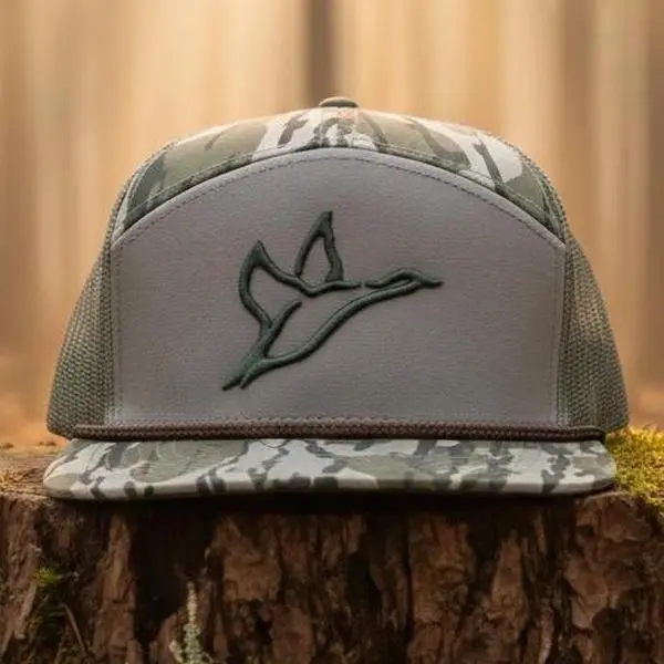 Combat Waterfowl 7 Panel Hat 2026 – Bottomland Gator Camo Snapback Cap – High Crown Hunting Style – Adjustable Outdoor Trucker Hat for Hunters