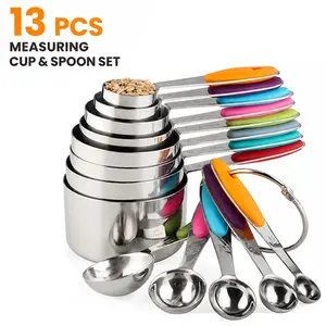13-Piece Baking Measuring Cup and Spoon Set, Food-Grade Kitchen Gadgets with Engraved Markings, Stackable Reusable Dishwasher-Safe Multifunctional Kitchen Utensils, Nature-Inspired Colors, Ideal Gift