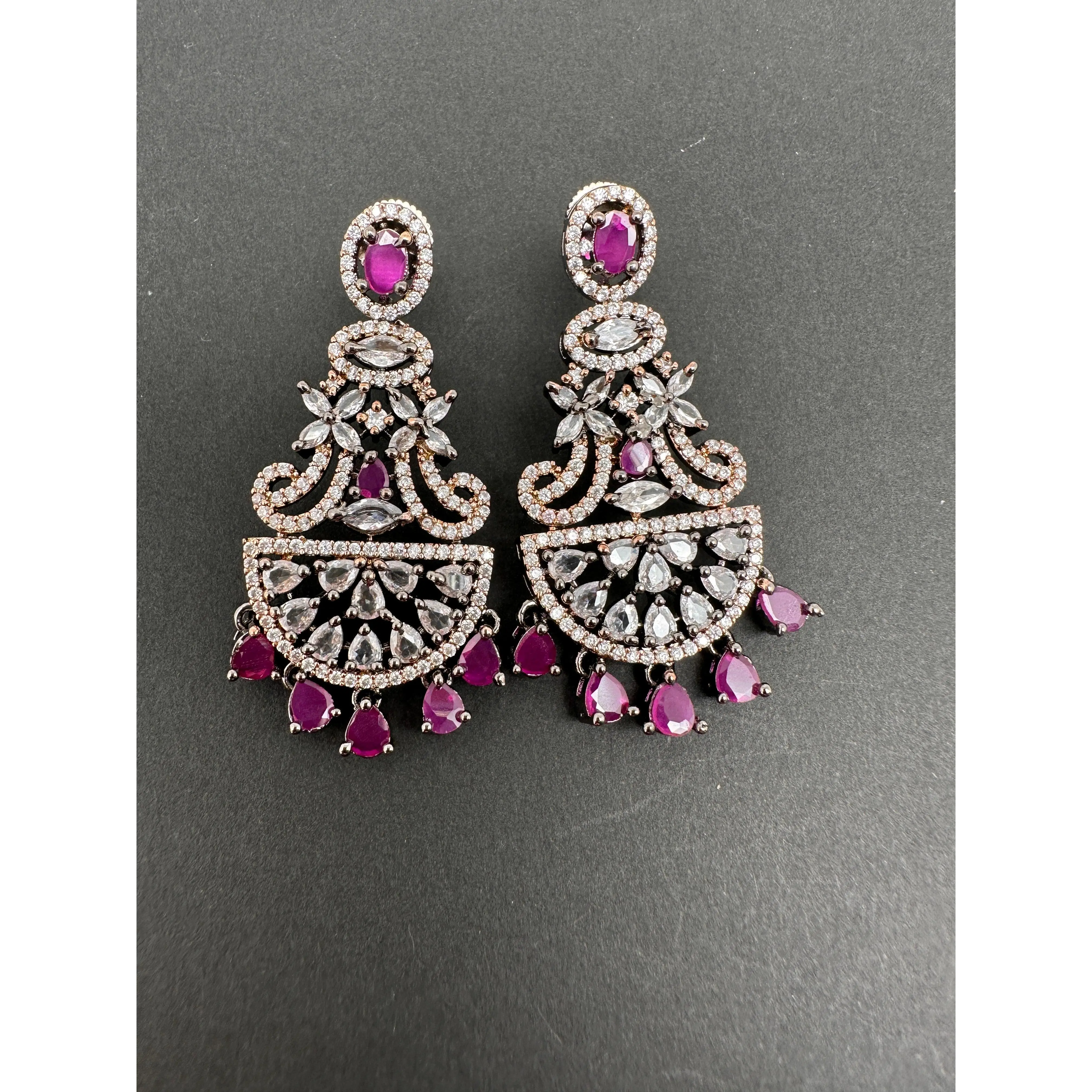 AD Color Stone Floral Design Victorian Finish Earrings