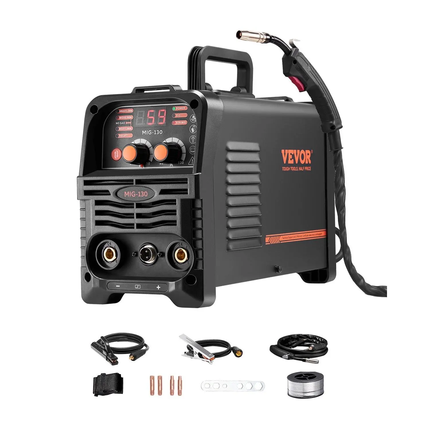 【Summerfinds】VEVOR 130A Synergic 3-in-1 Flux Core MIG/Stick/Lift TIG Multi-Process Welder, 110V Portable Welding Machine with IGBT Inverter Technology, Digital Display, 14.1 lbs/6.4 kg, Current Overload Protection, Easy to Adjust, Accessories, Synergi, Mu