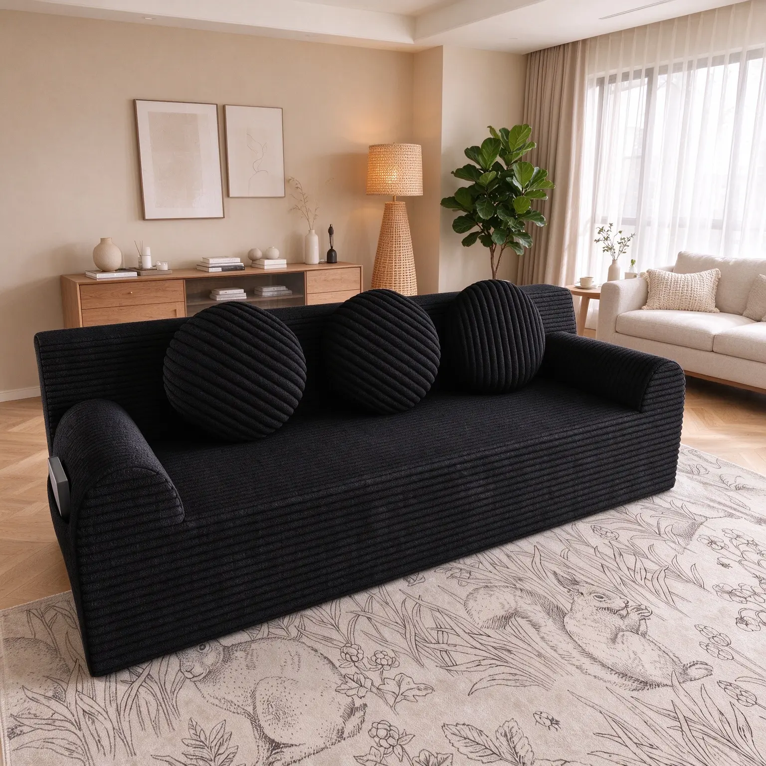 71" 3-Seater Corduroy Modular Floor Sofa – L-Shaped Deep Seat Couch, No Assembly Required, Plush Cloud Comfort for Living Room, Bedroom, Apartment & Small Spaces.
