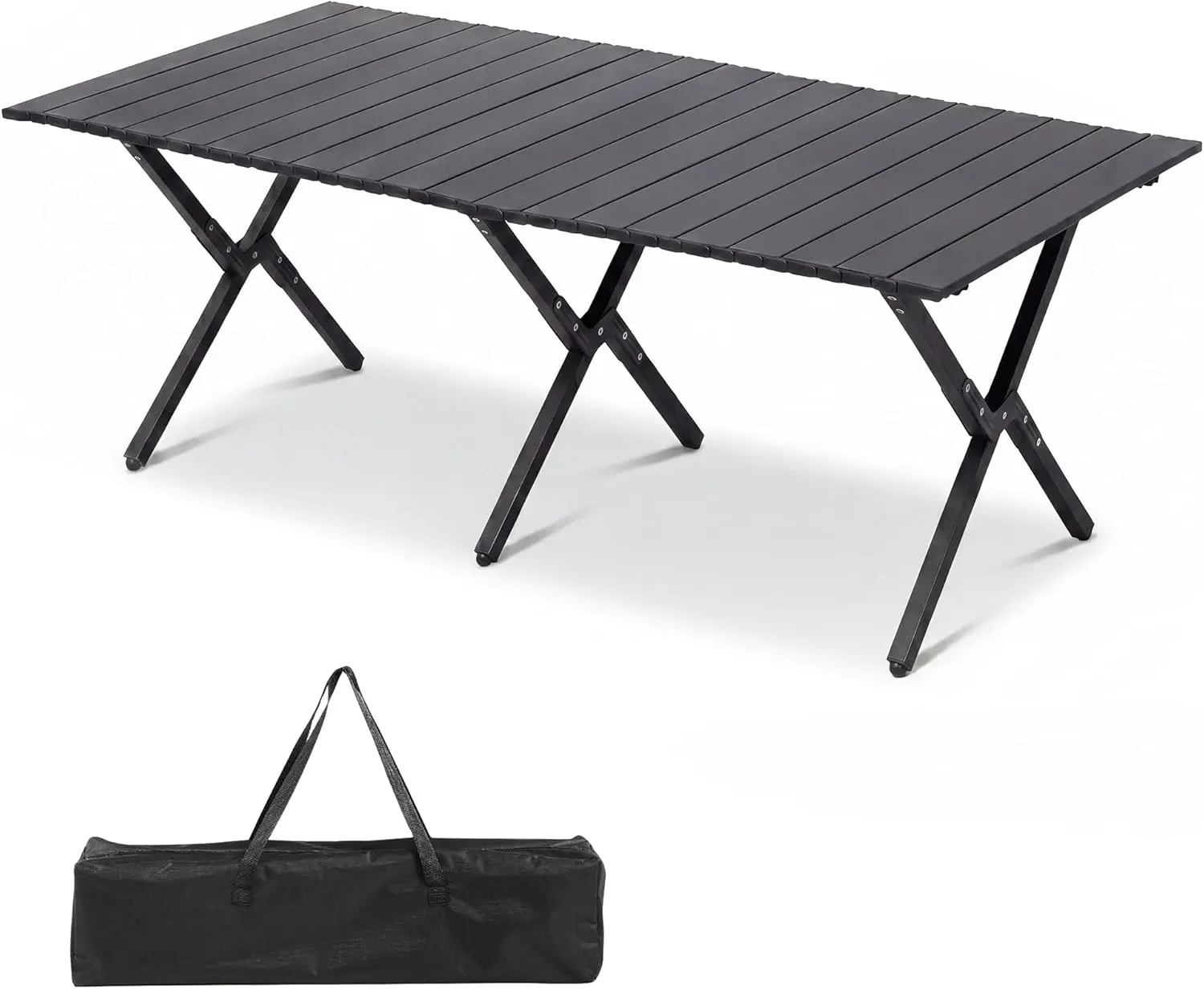 LAUSAINT HOME Camping Table, Foldable Roll Up Lightweight Steel Camp Table, Large Portable Outdoor Picnic Table Designed for Travel, Family Picnic, Backyard BBQ, Fold Up Tables for Outside
