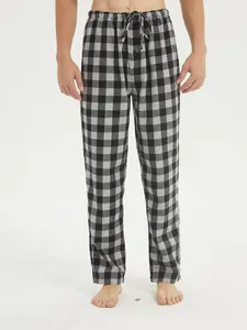 Men's Cotton Plaid Sleep Pants Fleece Lined Long Pajama Bottoms Loose Fit Fall Winter Casual Home Wear with Pockets