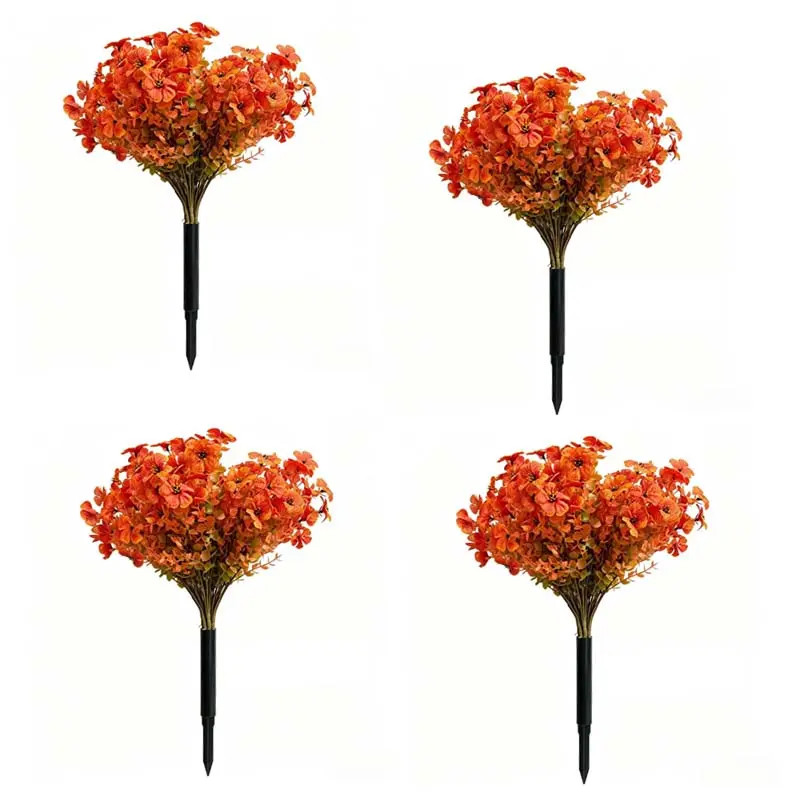 4-Pack Outdoor Thanksgiving Artificial Decorative Flowers with Ground Stakes, UV-Resistant Shrub Plants, Autumn Purple Orchids Suitable for Indoor and Outdoor Use, Garden Courtyard Decoration, the Perfect Gift for Fall