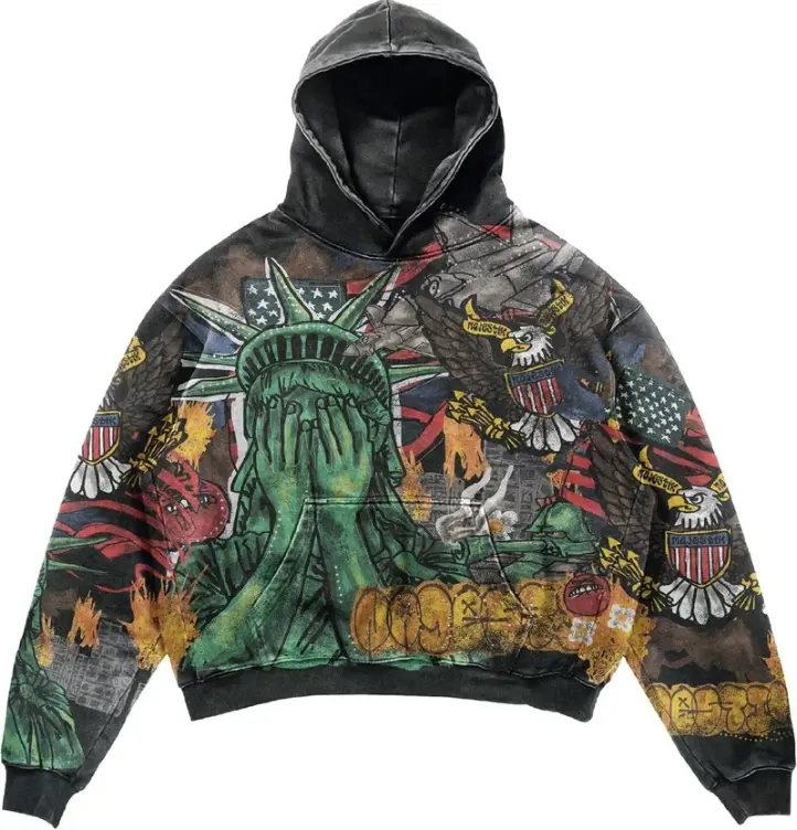 MAJESTIK F.TERRY HOODIE – Vintage Patchwork Y2K Streetwear Pullover Sweatshirt, Retro Urban Fashion for Men & Women, Casual Fall Winter Outfit