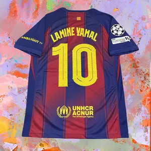 2025 2026 Home Red Blue Yamal 10 Short Sleeve Soccer Jersey