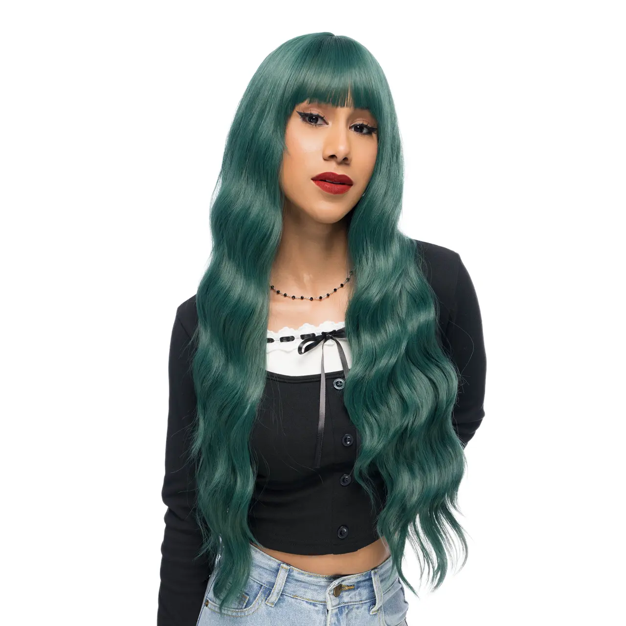 27-Inch Solid Mermaid Green Body Wave Synthetic Wig | 【Heat Resistant】【Cap Included】 | #15 @43 51FSGB