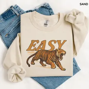 Easy Tiger Sweatshirt, Vintage Distressed Tiger Sweatshirt, Oversized Retro Tiger Sweatshirt , Trendy Grunge Indie Boho Sweatshirt, Graphic Sweatshirt Womenswear