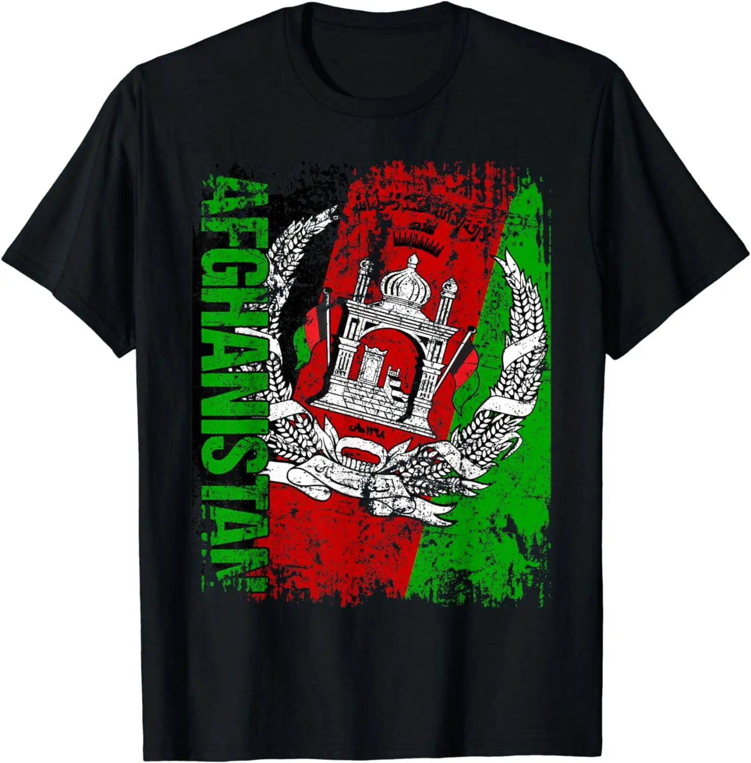 Women's 100% Cotton Vintage Distressed Afghanistan Flag T-Shirt - Round Neck, Short-Sleeve, Comfortable Fit Ethnic Garment, Beach Outdoors Tee with Breathable Fabric