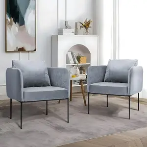 Ergonomically Comfy Velvet Backrest Single Chair, Upholstered Barrel Sitting Chairs with Armrest and Low Back for Living Room & Bedroom