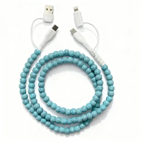 4-in-1 Beaded Charging & Data Transfer Cable - Phone Accessory Compatible with iPhone 15/16/17, Samsung, Chargers Type C, Lightning Devices