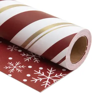 Vnaaem Reversible Green Christmas Wrapping Paper for Men Women - Xmas Santa & Bufflao Plaid Pattern Gift Wrap for Holiday Birthday, Party, Baby Shower (Snowflake Xmas, 17 in X 33 Ft) Vnaeem
