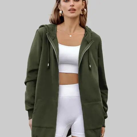 ZEAGOO Women's Thick Loose Hip Zip-Up Hoodie - Long Sleeve Lightweight Fleece Tunic Coat with Pockets, 2025 Fall Oversize Hooded Neck Top for Work, Outdoors, Womenswear Layering