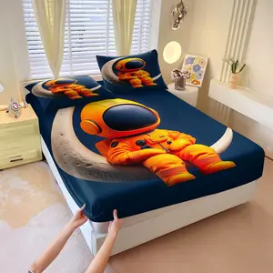 Science fiction and space-themed printed fitted sheet set,Includes 1 Fitted Sheet & 2 Pillowcases without Filler,Trendy design, full of childlike wonder,Suitable for all seasons,Comfortable and soft,A perfect gift for children and teenagers.