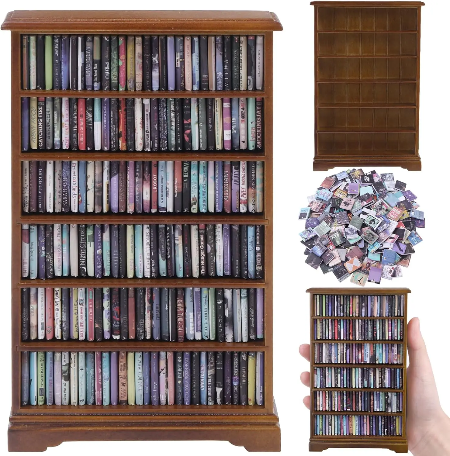 Mini Bookshelf with 180pcs Mini Books Miniature Anxiety Bookshelf Ornament Tiny Small Library Decor Shake Away Your Anxiety for Book Lovers Gift Home Room Office