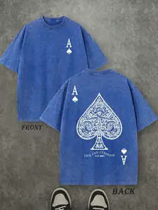 Luck And Strength Washed Tee, Retro Double-Sided Graphic T-Shirt, Ace Of Spades Print, 230G Heavyweight Cotton Tee, Vintage Streetwear Shirt for Men, Casual Fashion