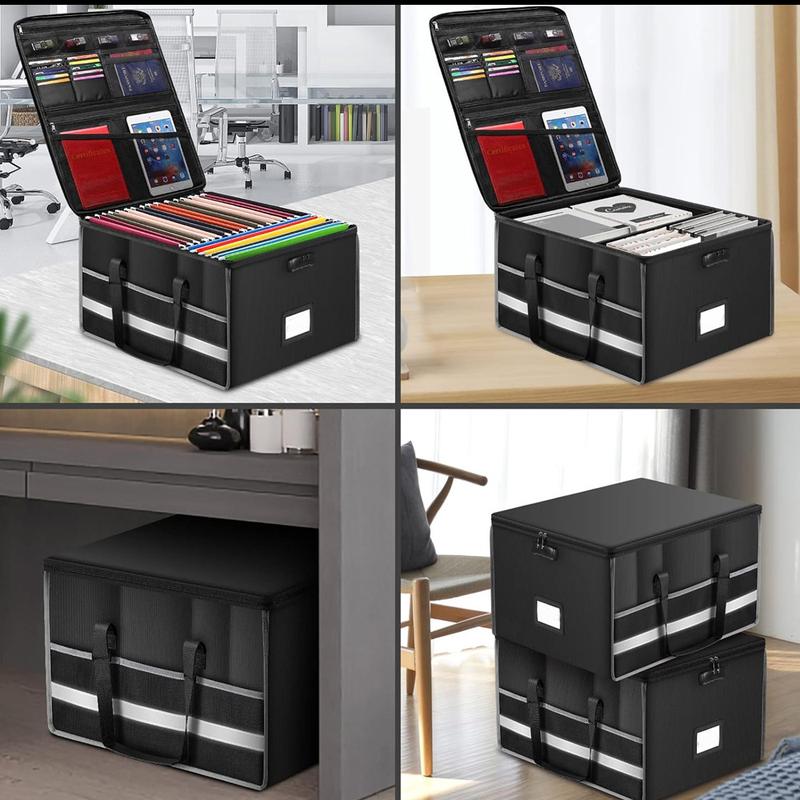 Portable Collapsible Storage Organizer Fireproof Document Case with Lock for Legal Files Home Office Letter Folders Compact & Versatile