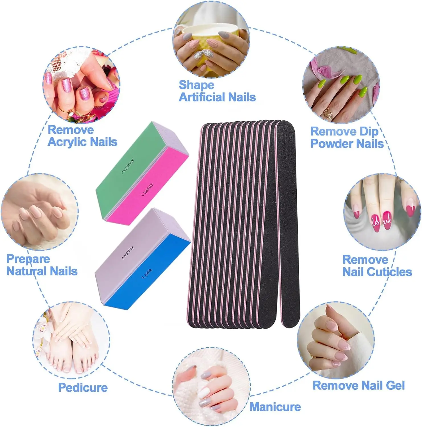 Nail File and Buffer Set, 4 Way Nail Buffers Shine Kit Professional ...