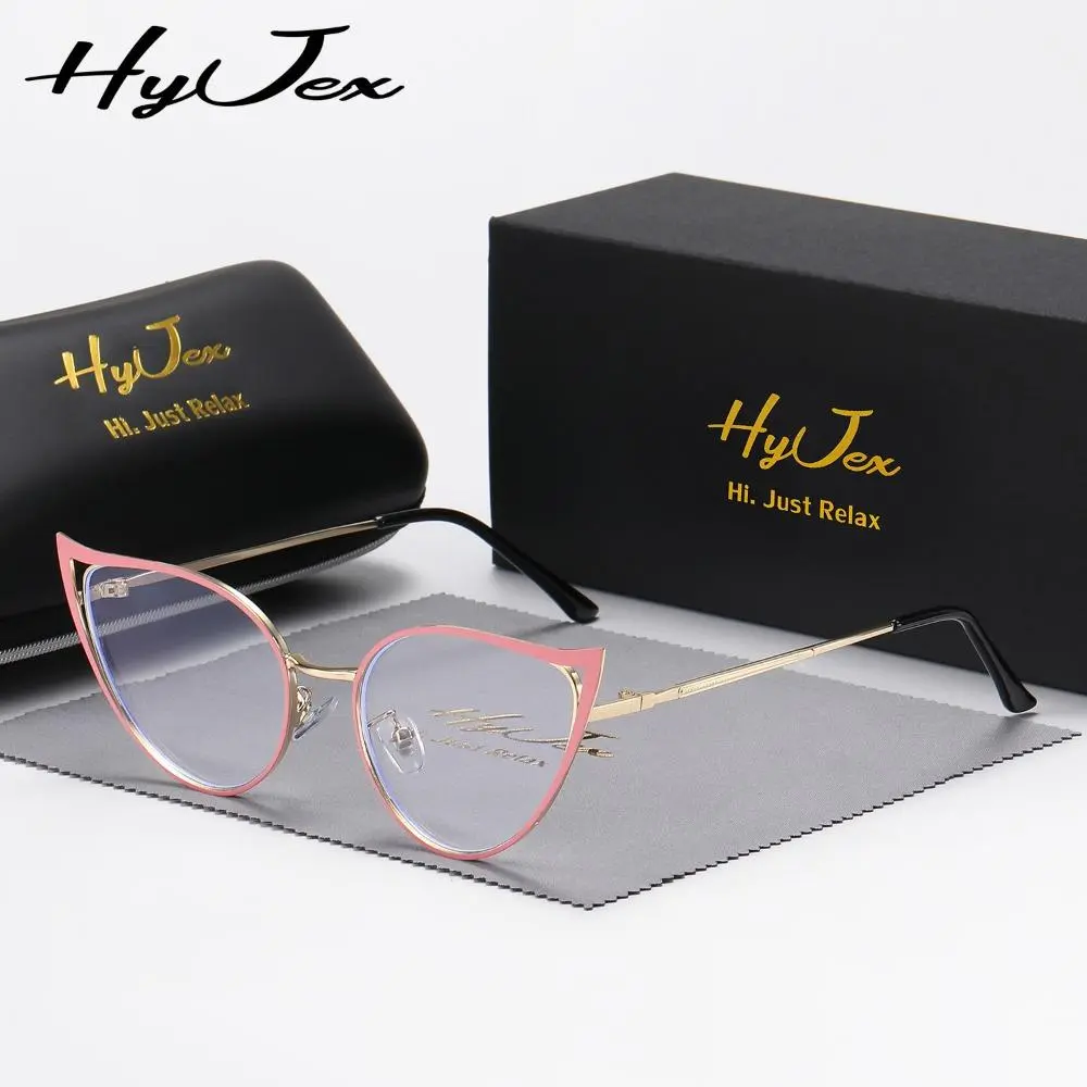 HyJex hollow cat eye anti-blue glasses fashion metal decorative mirror flat mirror