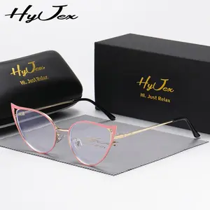 HyJex hollow cat eye anti-blue glasses fashion metal decorative mirror flat mirror