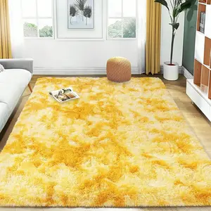 AAFKK Soft Shag Rugs For Bedroom, Tie-dye Yellow Fluffy Shaggy Rugs For Living Room Nursery, Luxury Modern Plush Carpet Girls Boys Kids Room Dorm Indoor Home Decor, Upgrade Non-Slip