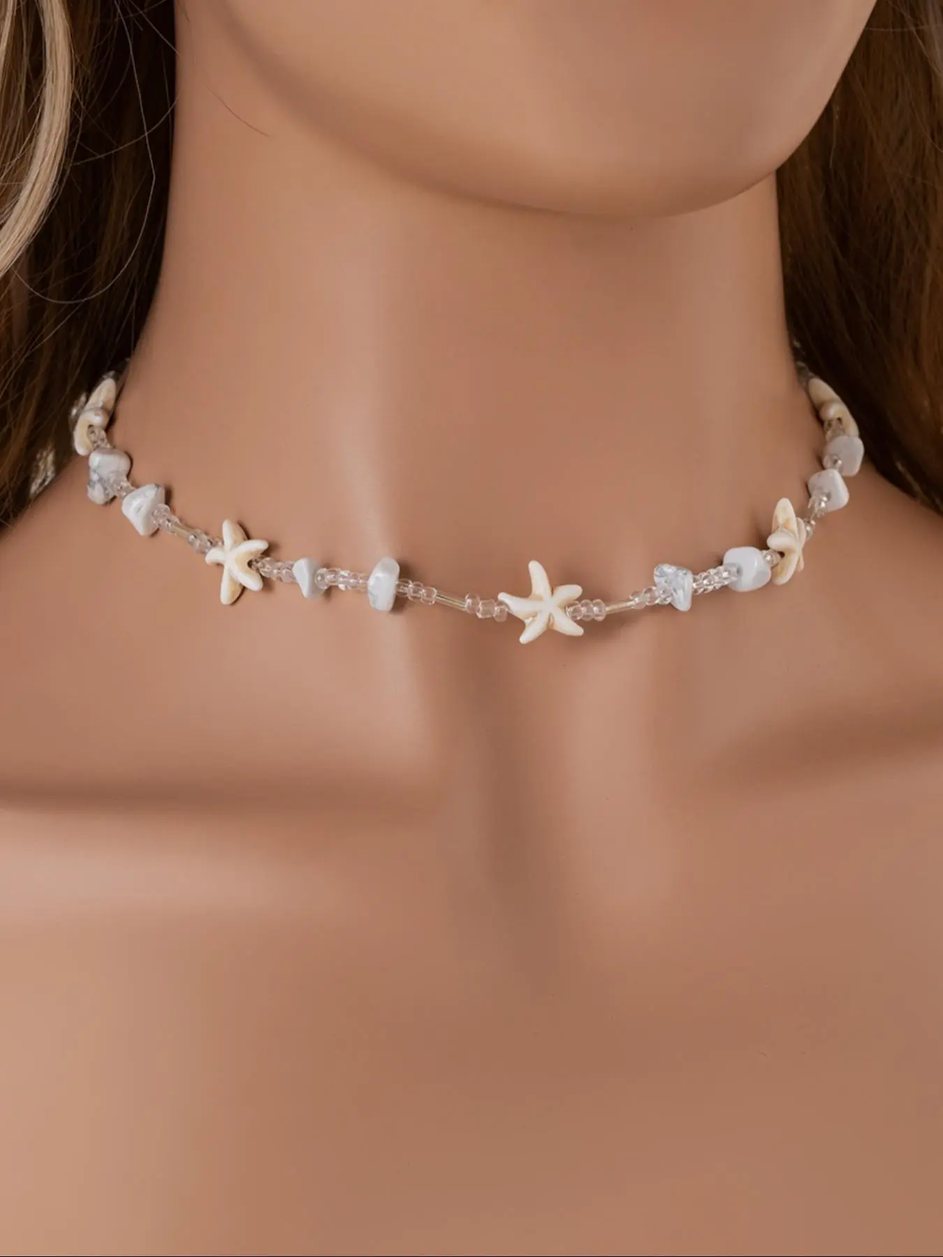 Starfish Decor Beaded Choker Necklace, Boho Style Necklace for Women & Girls, Fashion Jewelry for Beach Party Vacation, Beachy Jewelry, Daily Clothing Decor, Jewelry for Birthday Gift