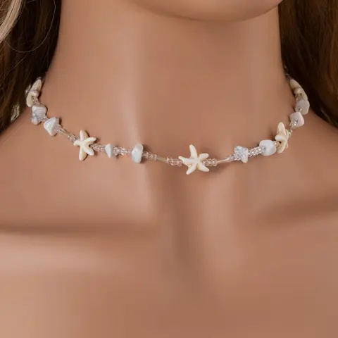 Starfish Decor Beaded Choker Necklace, Boho Style Necklace for Women & Girls, Fashion Jewelry for Beach Party Vacation, Daily Clothing Decor, Jewelry for Birthday Gift, Boho Necklaces