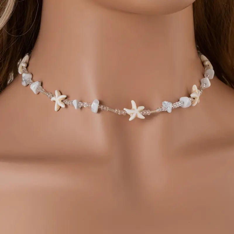 Starfish Decor Beaded Choker Necklace, Boho Style Necklace for Women & Girls, Fashion Jewelry for Beach Party Vacation, Daily Clothing Decor, Jewelry for Birthday Gift, Boho Necklaces