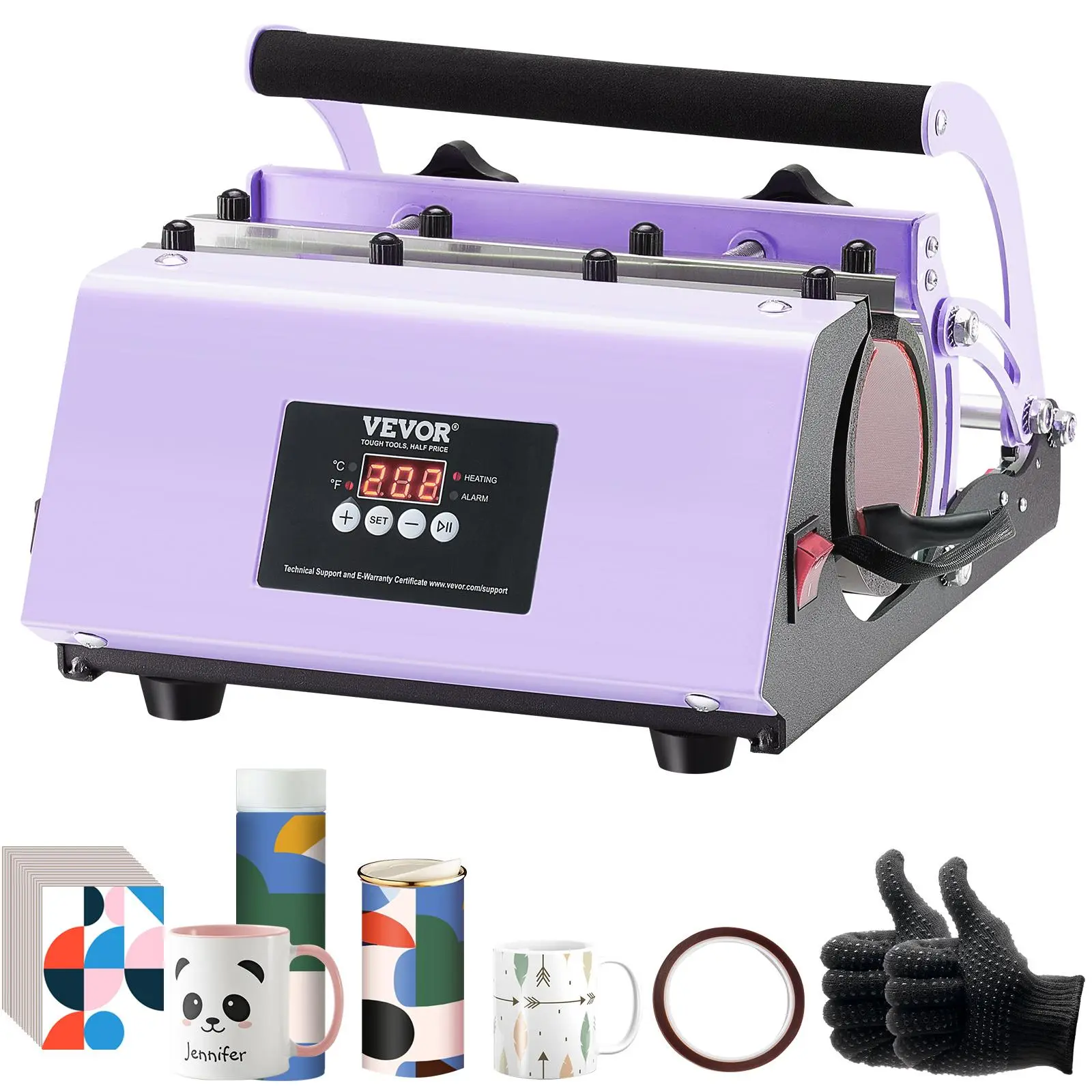 【Summerfinds】VEVOR Tumbler Heat Press Machine,  , 11-30oz Mug Press, Heat Up Fast and Even, Tumbler Press with Sublimation Paper, Tape and Gloves, Temp and Time Setting, for Sublimation Tumblers, Cups, Mugs, Purple