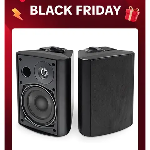 Herdio Bluetooth 5.0 Outdoor Party Speaker Sound System (Black/White) - Marine-Grade, Wall-Mount, 120° Swivel Aim, IP66 Waterproof, 65ft Range, 1-Year Warranty, Stereo Audio Kit for Android/iOS, Portable, Lifetime Support