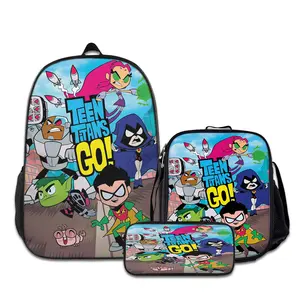 3PCS Teen-Titans-Go!-Backpacks for Girls Set, Cute School Backpack for Girls Boys with Lunch Box and Pencil Case, Aesthetic Bookbag for Teens, Lightweight Classic Backpack for Travel, Work, Picnic A-76