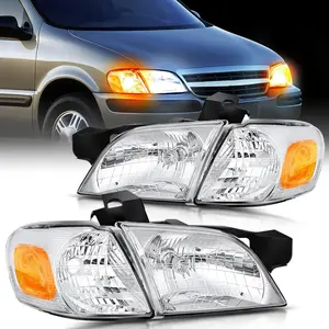 Nilight Headlight Assembly Compatible with 1997 1998 1999 2000 2001 2002 2003 2004 2005 Chevy Venture Oldsmobile Silhouette 1997-1998 Pontiac Chrome Housing Amber Corner Clear Lens
