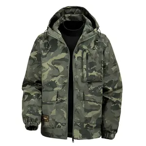 Men's Spring And Autumn Outdoor Camouflage Sports Jacket Windproof Waterproof Breathable Hooded Softshell Jacket With Zipper Pockets,Trendy Clothes, Menswear, Zippers Coats, Coat with Pockets