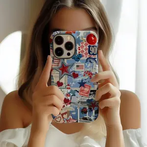 Vintage Star Americana Collage Phone Case: Rero USA Patriotic Suitable for Iphone 11/12/13/14/15/16/17 Pro Promax Plus Air