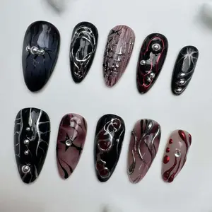 Custom Press On Nails: Long Almond Shape, Elegant Wedding & Party Nails, Handmade Reusable Gel Acrylic Press Ons, Luxury Nail Art Set