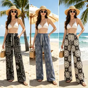 3pcs Women's Casual Wide Leg Sport Pants Breathable Lightweight Soft Fabric Bohemian Style Loose Fit Plus Size Ideal for Beach Daily Wear & Summer Comfort All Seasons