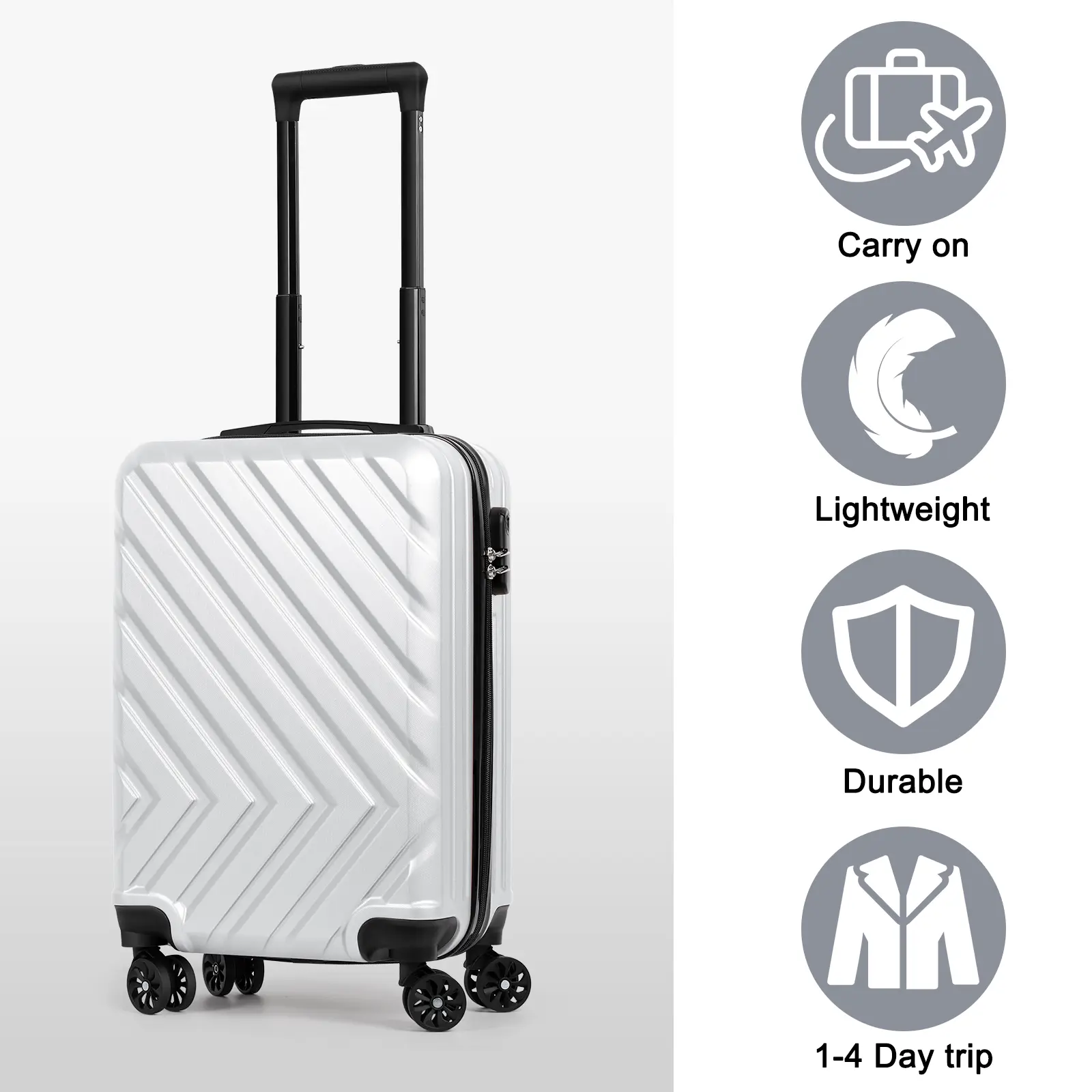 20 inch carry on suitcase,abs hard shell rolling luggage with 360 silent spinner wheels,lightweight travel trolley case with built combination lock for short business trips